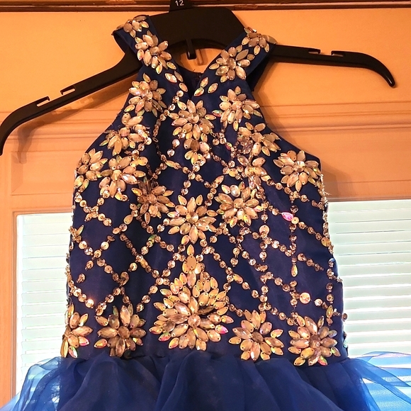 BLUE CRYSTAL RHINESTONE AND RUFFLE PAGEANT DRESS - Picture 2 of 4
